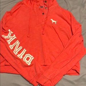 PINK half button up long sleeve crop top